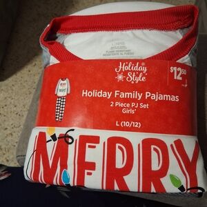 Girls Large 10/12 Red and White Family Pajamas Set